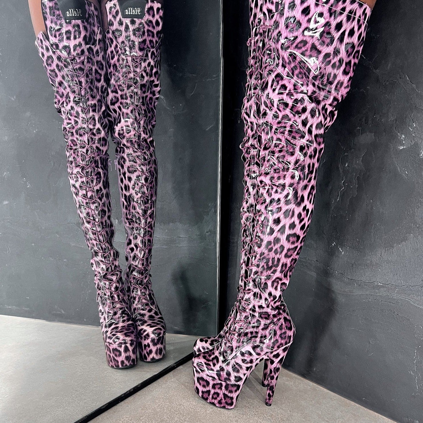 Purple Leopard Thigh High - 7 INCH, stripper shoe, stripper heel, pole heel, not a pleaser, platform, dancer, pole dance, floor work