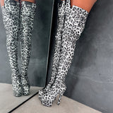 Snow Leopard Thigh High - 7 INCH, stripper shoe, stripper heel, pole heel, not a pleaser, platform, dancer, pole dance, floor work