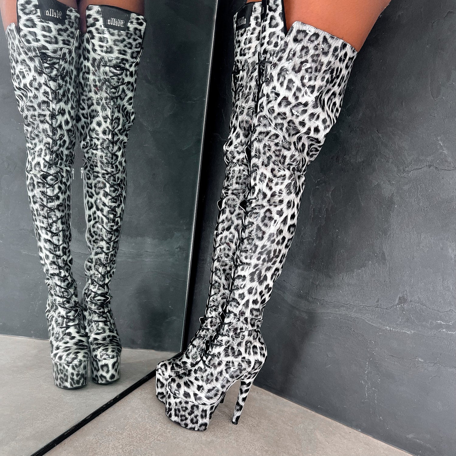 Snow Leopard Thigh High - 7 INCH, stripper shoe, stripper heel, pole heel, not a pleaser, platform, dancer, pole dance, floor work