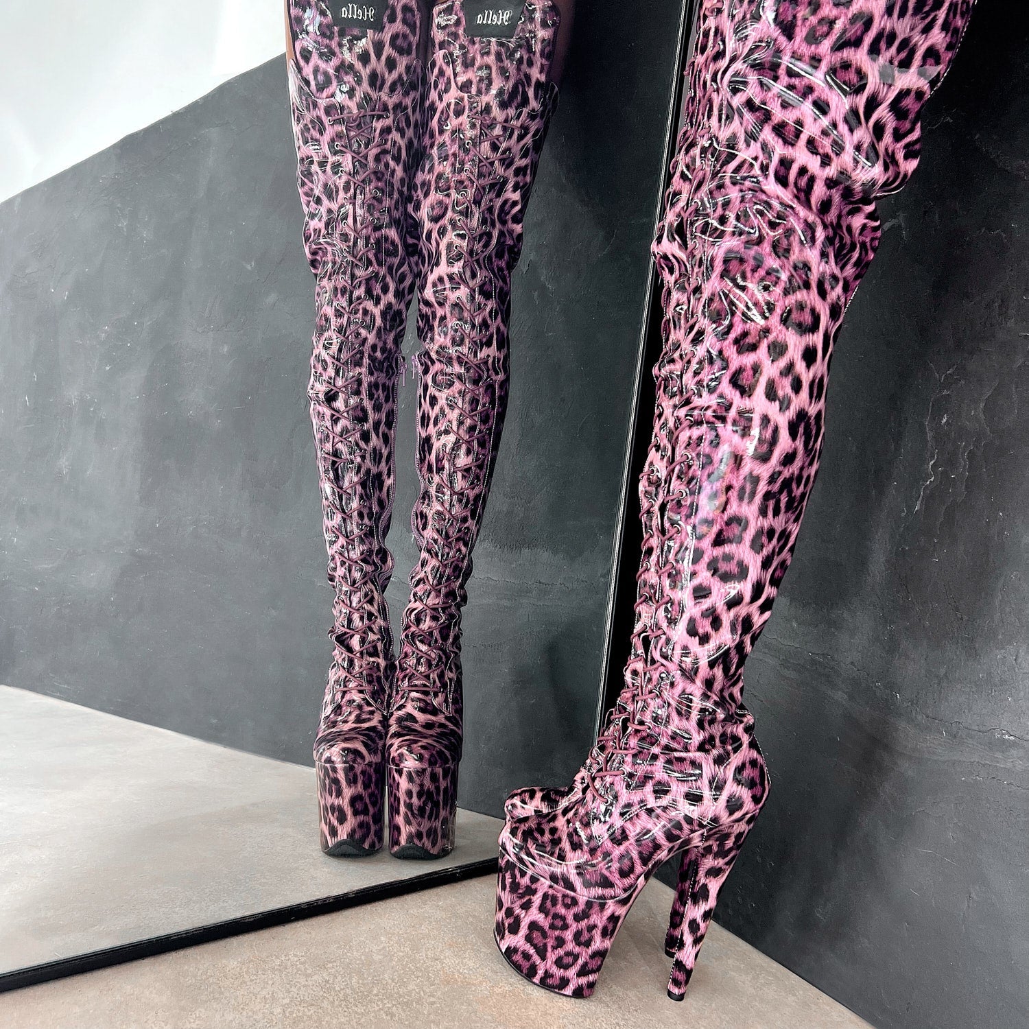 Purple Leopard Thigh High - 8 INCH, stripper shoe, stripper heel, pole heel, not a pleaser, platform, dancer, pole dance, floor work