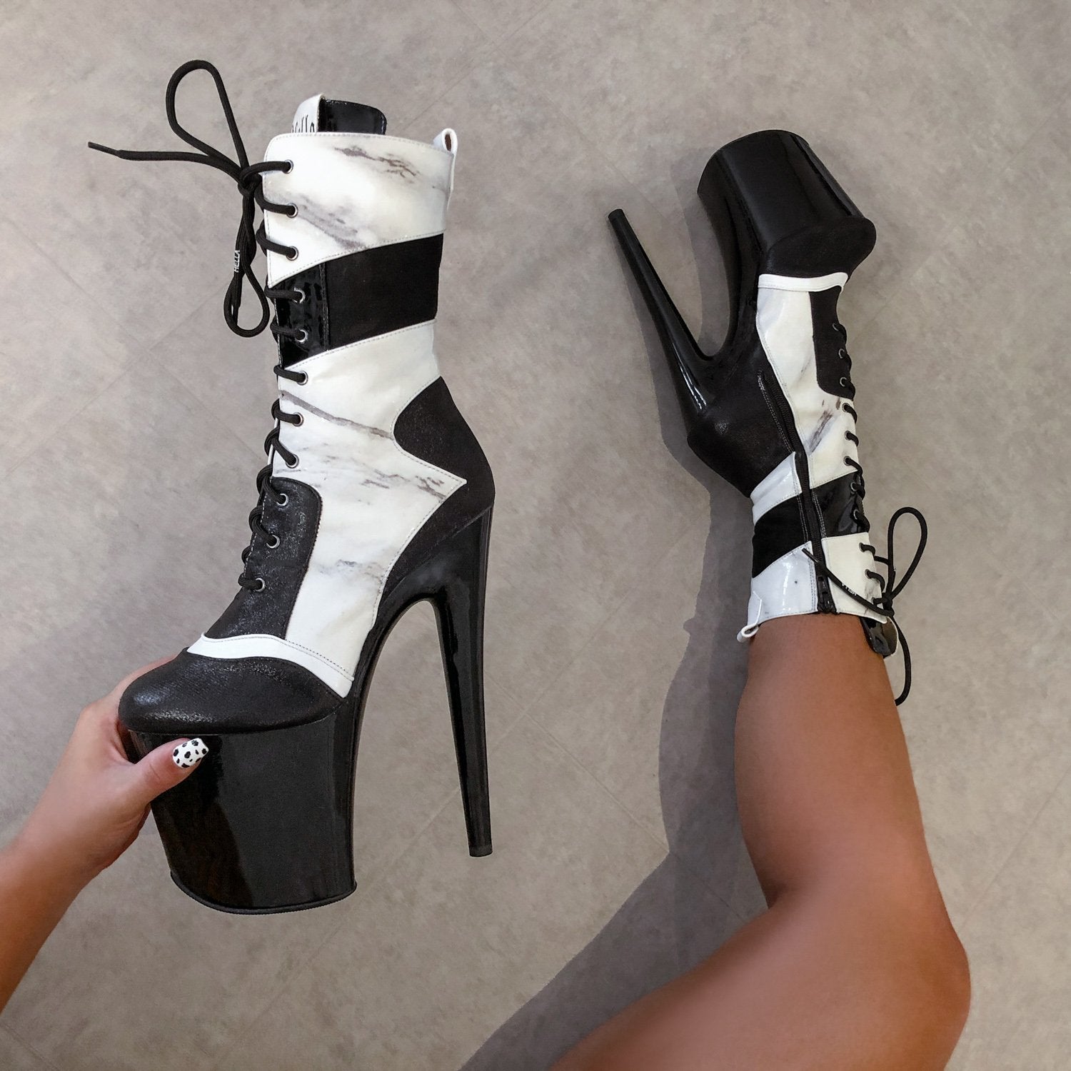 Empire Kicks Sneaker White Marble - 8 INCH, stripper shoe, stripper heel, pole heel, not a pleaser, platform, dancer, pole dance, floor work